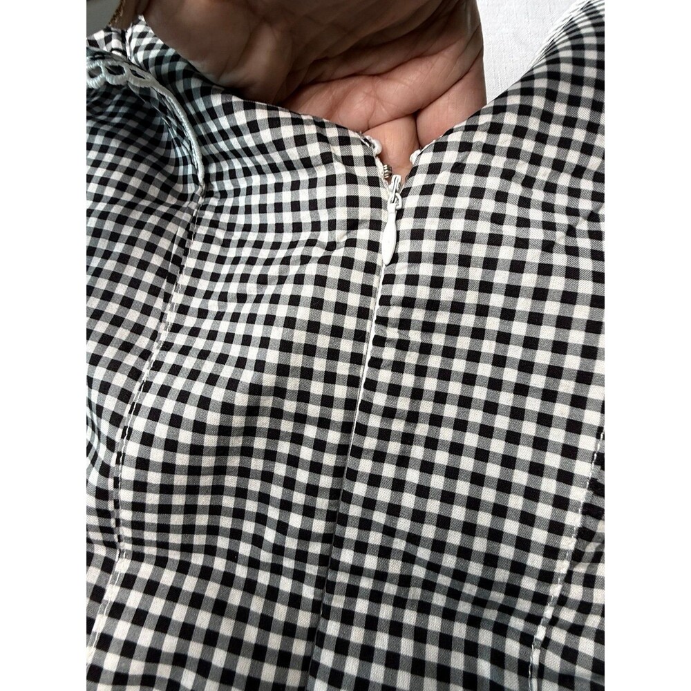 Nanette Lepore Black White Gingham Ruffle Peplum Top Blouse Size M Babydoll - Picture 6 of 11